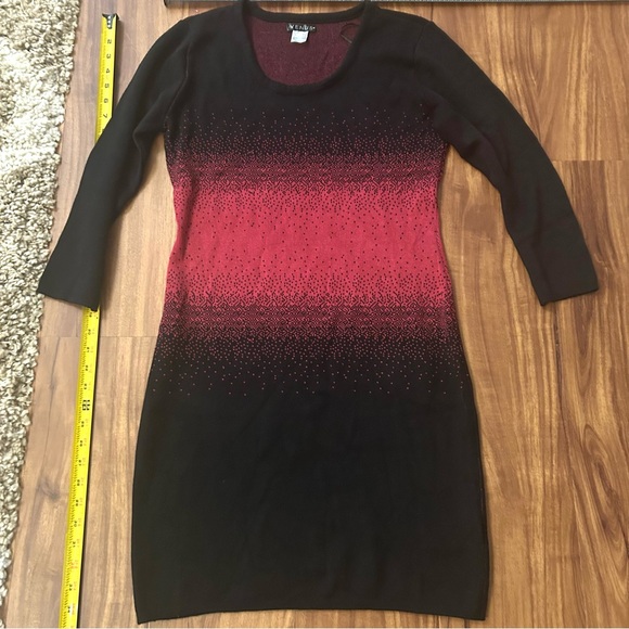 NWOT VENUS Black & Pink Gradient Long Sleeve Sweater Dress ombre stripe - Picture 3 of 5